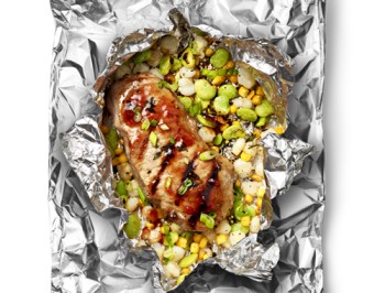 Barbecue Pork Chop with Succotash Foil Packets