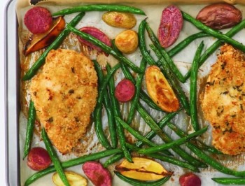 Sheet Pan Dijon Crusted Chicken Breasts with Baby Potatoes &amp; Green Beans